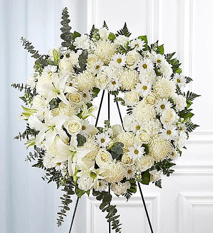 White Wreath Round Standing Spray